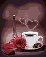 Zuty - Painting by Numbers - Coffee, Roses and Little Eiffel Tower, 40X50 Cm, Canvas+Frame - Painting by Numbers