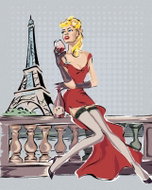 Zuty - Painting by Numbers - Eiffel Tower And Woman With Glass, 40X50 Cm, Canvas+Frame - Painting by Numbers