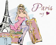 Zuty - Painting By Numbers - Woman With Suitcases At The Eiffel Tower, 40X50 Cm, Canvas+Frame - Painting by Numbers