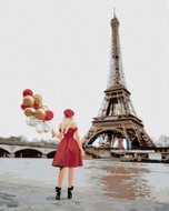 Zuty - Painting by Numbers - Eiffel Tower and Woman with Balloons, 80X100 Cm, Canvas+Frame - Painting by Numbers