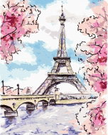 Zuty - Painting by Numbers - Eiffel Tower and Pink Flowering Trees, 80X100 Cm, Canvas+Frame - Painting by Numbers
