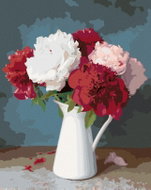 Zuty - Painting by Numbers - Red And White Peonies In A Vase Ii, 40X50 Cm, Canvas+Frame - Painting by Numbers