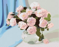 Zuty - Painting by numbers - Pink flowers in a vase and blue hanging, 80X100 Cm, Canvas - Painting by Numbers