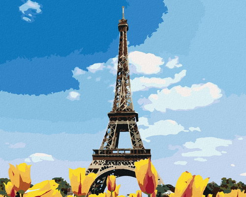 Zuty - Painting by Numbers - Eiffel Tower And Tulips, 40X50 Cm, Canvas+Frame - Painting by Numbers - Main image