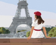 Zuty - Painting by Numbers - Woman in White Dress and Eiffel Tower, 80X100 Cm, Canvas+Frame - Painting by Numbers