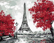 Zuty - Painting by Numbers - Eiffel Tower and Red Trees, 40X50 Cm, Canvas+Frame - Painting by Numbers