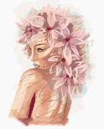 Zuty - Painting by Numbers - Young Woman With Pink Flowers, 80X100 Cm, Canvas - Painting by Numbers