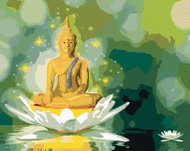 Zuty - Painting by Numbers - Golden Buddha in White Lotus, 80X100 Cm, Canvas+Frame - Painting by Numbers