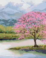 Zuty - Painting by Numbers - Flowering Sakura by the Water, 40X50 Cm, Canvas+Frame - Painting by Numbers