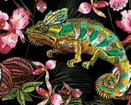 Zuty - Painting by Numbers - Chameleon And Orchids, 80X100 Cm, Canvas - Painting by Numbers