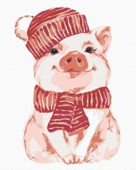 Zuty - Painting by Numbers - Pig with Red Scarf and Cap, 80X100 Cm, Canvas+Frame - Painting by Numbers