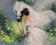 Zuty - Painting by Numbers - Girl In White Dress And Horse, 80X100 Cm, Canvas+Frame - Painting by Numbers