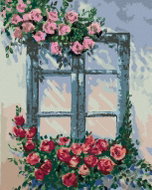Zuty - Painting by Numbers - Roses by the Window, 40X50 Cm, Canvas+Frame - Painting by Numbers