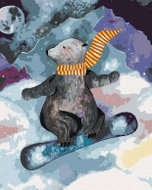 Zuty - Painting by Numbers - Bear on Snowboard, 80X100 Cm, Canvas+Frame - Painting by Numbers