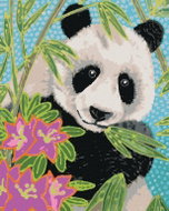 Zuty - Painting by Numbers - Panda With Bamboo And Flowers, 80X100 Cm, Canvas+Frame - Painting by Numbers