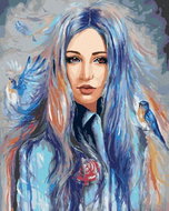 Zuty - Painting by Numbers - Woman With Blue Birds, 80X100 Cm, Canvas - Painting by Numbers