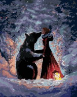 Zuty - Painting by Numbers - Girl in Red Dress and Bear, 40X50 Cm, Canvas+Frame - Painting by Numbers