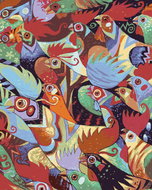 Zuty - Painting by Numbers - Colored Roosters, 80X100 Cm, Canvas - Painting by Numbers