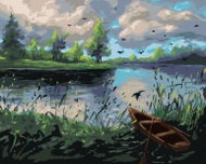 Zuty - Painting by Numbers - Forest Landscape With Boat, 80X100 Cm, Canvas - Painting by Numbers