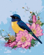 Zuty - Painting by Numbers - Blue Bird And Pink Flowers, 40X50 Cm, Canvas - Painting by Numbers