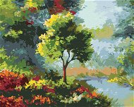 Zuty - Painting by Numbers - A TREE AMONG FLOWERS BY THE RIVER, 80x100 cm, stretched canvas on frame - Painting by Numbers