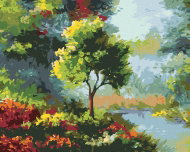 Zuty - Painting by Numbers - Tree Among Flowers by the River, 40X50 Cm, Canvas - Painting by Numbers