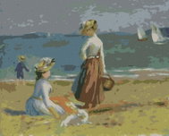 Zuty - Painting by Numbers - Characters on the Beach (A. Renoir), 80X100 Cm, Canvas - Painting by Numbers
