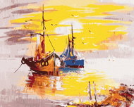 Zuty - Painting by Numbers - Painted Ships and Sunset, 80X100 Cm, Canvas+Frame - Painting by Numbers