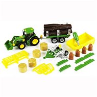 Klein John Deere Tractor with 3 tipper trailers and plow - Toy Car