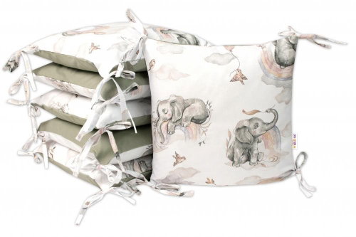 Baby Nellys Cotton Pillowcase, Elephant and Rainbow, white/grey/olive - Crib Bumper - Main image