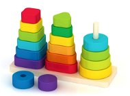 Drevená pyramída s rôznymi tvarmi - Navliekacia hračka