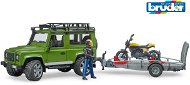 Bruder Leisure - Land Rover Defender with Lift and Motorcycle and Driver - Toy Car