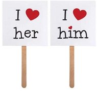 Paper cards on a stick - 2 pieces i love him / i love her - 9x9cm - wedding - Party Accessories