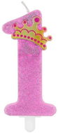 Candle 1. Birthday Girl - Pink Glitter with Crown - 9cm - Candle