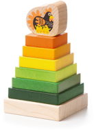 CUBIKA 15276 Bunte Pyramide mit Huhn - Holzpuzzle 8 Teile - Ringe zum Auffädeln