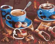 Painting by Numbers - Blue Cups of Coffee I., 100x80 cm, stretched canvas on frame - Painting by Numbers
