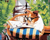 Painting by numbers - Dog with a book, 100x80 cm, off canvas on frame - Painting by Numbers