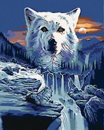 Painting by Numbers - Wolf and Waterfalls, 40x50 cm, stretched canvas on frame - Painting by Numbers