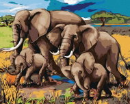 Painting by Numbers - Family of Elephants, 50x40 cm, stretched canvas on frame - Painting by Numbers