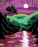Painting by Numbers - Night Nature and Full Moon, 80x100 cm, without frame and without turning off t - Painting by Numbers