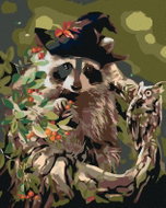 Painting by numbers - Raccoon with a hat and an owl, 40x50 cm, stretched canvas on frame - Painting by Numbers