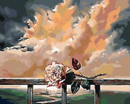 Painting by Numbers - Rose on a Railing, 50x40 cm, canvas on frame - Painting by Numbers