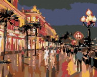 Painting by Numbers - Evening walk through the city under palm trees, 100x80 cm, stretched canvas on - Painting by Numbers