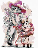 Painting by Numbers - Cat and Puppy in a Shopping Cart, 40x50 cm, without frame and without switchin - Painting by Numbers