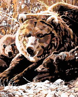 Painting by Numbers - Bear with cubs, 40x50 cm, stretched canvas on frame - Painting by Numbers