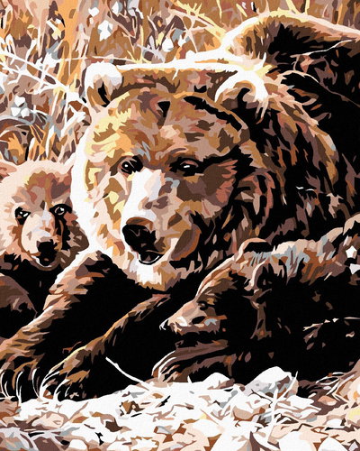 Painting by Numbers - Bear with cubs, 80x100 cm, stretched canvas on frame - Painting by Numbers - Main image