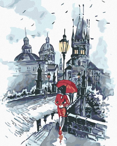 Painting by Numbers - Woman with Umbrella on Charles Bridge, 80x100 cm, stretched canvas on frame - Painting by Numbers - Main image