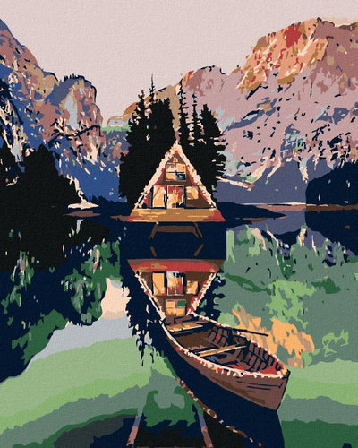 Painting by Numbers - Thresholds at a cabin on a lake in the mountains, 80x100 cm, without frame and - Painting by Numbers - Main image