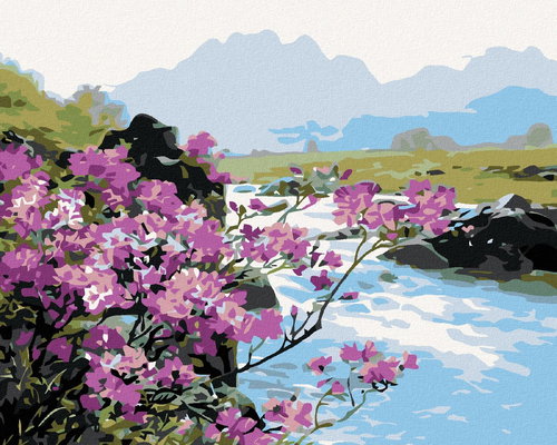 Painting by Numbers - Blooming Flowers by the River, 100x80 cm, stretched canvas on frame - Painting by Numbers - Main image