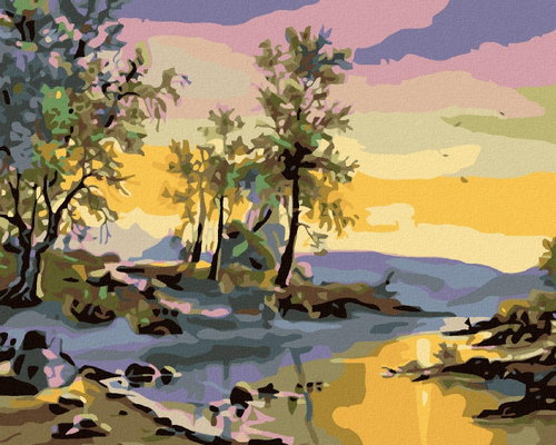 Painting by numbers - Sunset over the river, 50x40 cm, without frame and without switching off the c - Painting by Numbers - Main image